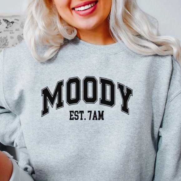 Moody Est. 7AM Sand Crewneck Long Sleeve Unisex Sweatshirt - Picture 5 of 7